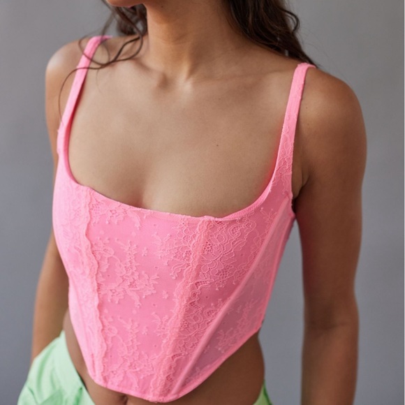 NWT UO Lovestruck Lace Corset Pink XL - Picture 1 of 6